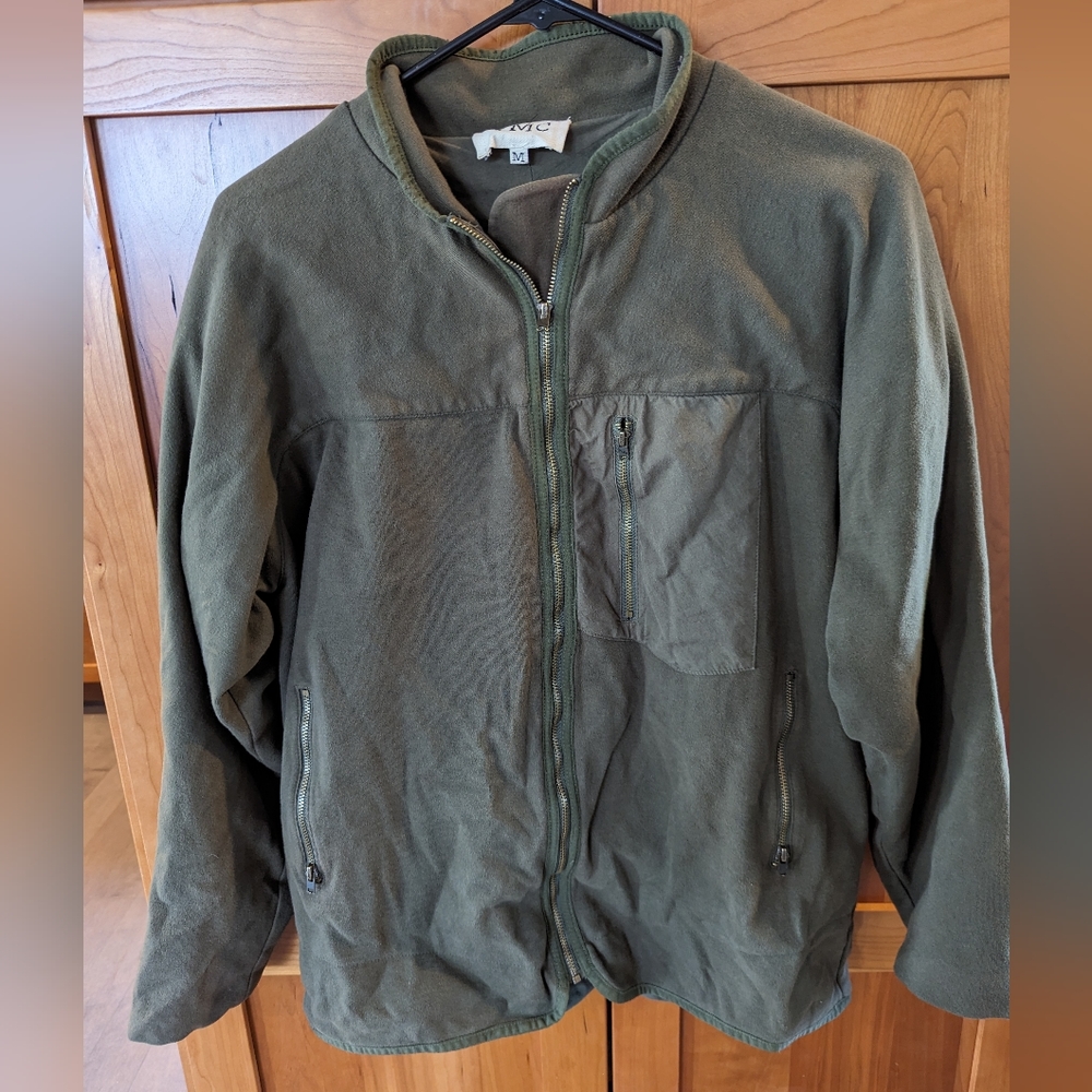Men's YMC You Must Create lined zip front knit jacket, size medium, olive green